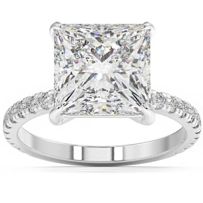 4 1/2 Ct Princess Cut Diamond Engagement Ring Lab Grown in White or Yellow Gold