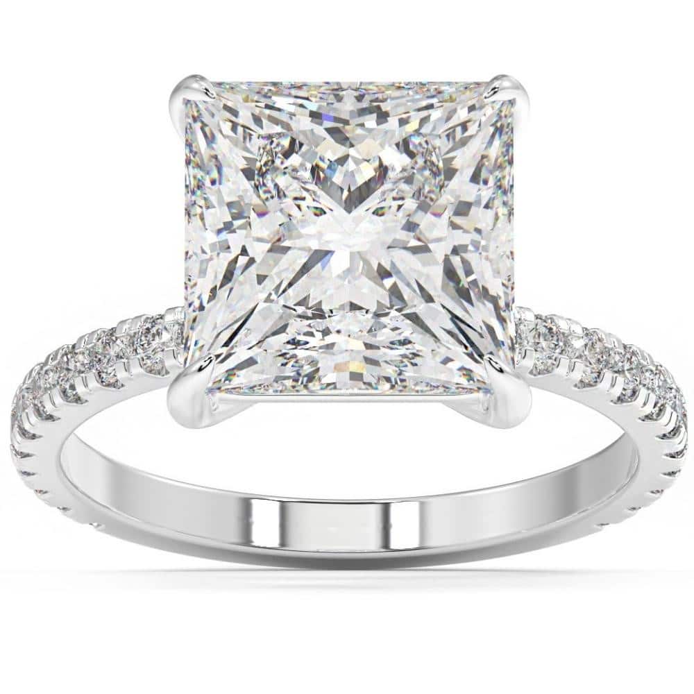 4 1/2 Ct Princess Cut Diamond Engagement Ring Lab Grown in White or Yellow Gold