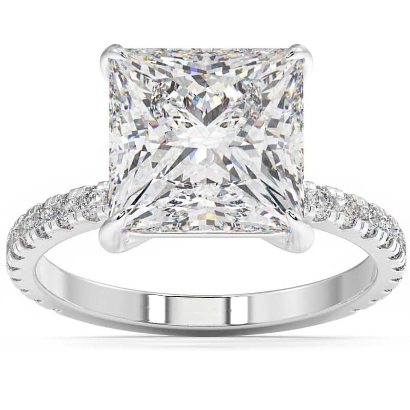 Bliss Diamond 4 1/2 Ct Princess Cut Diamond Engagement Ring Lab Grown in White or Yellow Gold - 5 - White