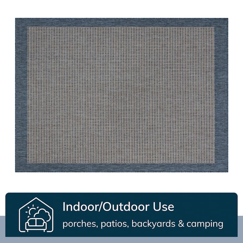 Well Woven Medusa Odin Indoor Outdoor Border Solid Area Rug - 3'11" Round - Blue