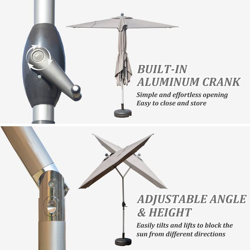 Rectangle Patio Umbrella with Crank Lift and Tilt, Grey (Base Excluded)