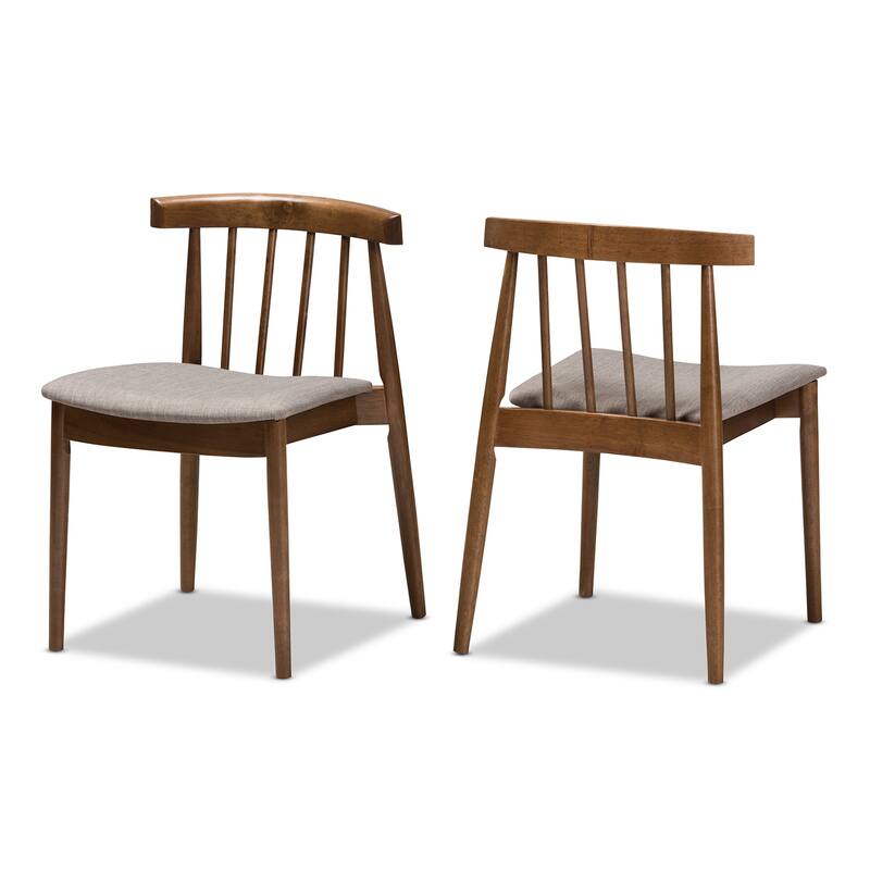Walnut Wood Dining Chairs - Set of 2, Classic English Style, Solid Rubberwood Frame, Gray Fabric Seat