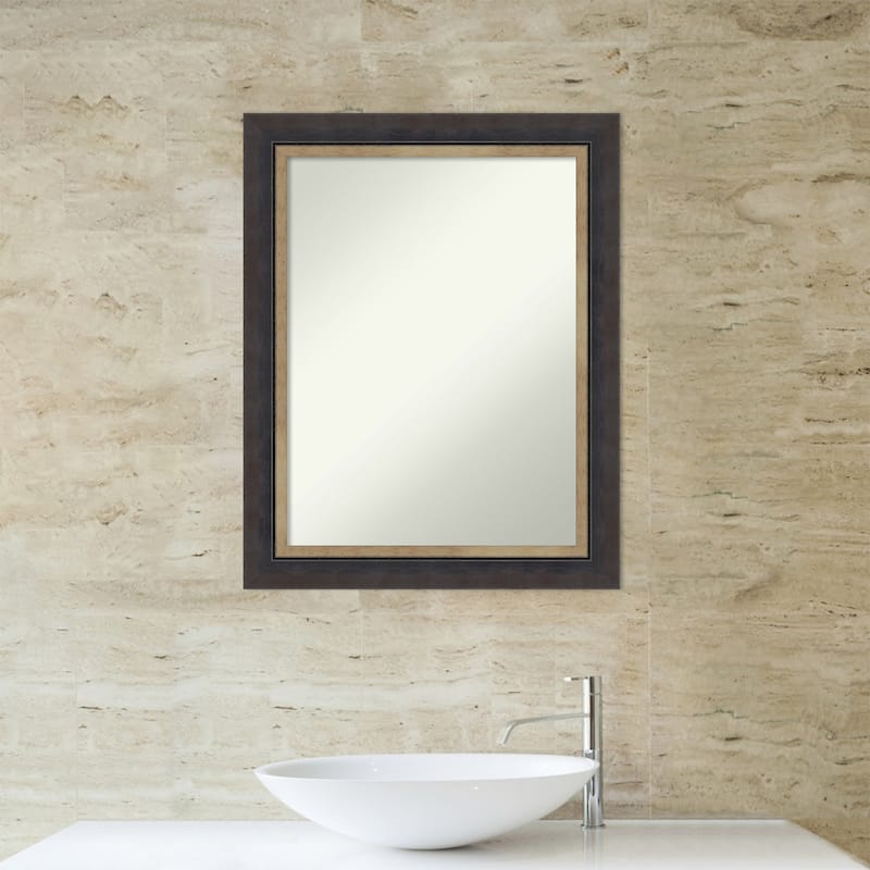 Hammered Charcoal Tan Non-Beveled Wood Framed Bathroom Vanity Wall Mirror - Hammered Charcoal Tan