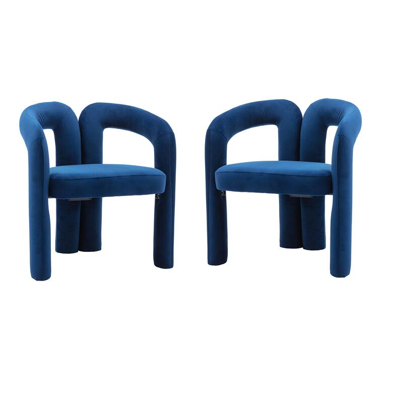 Accent Chairs Set of 2, Comfort Velvet Upholstered Armchair with Hollow Backrest Design - Navy