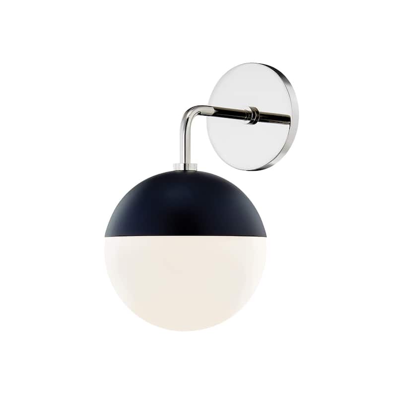Mitzi by Hudson Valley Renee 1-light Polished Nickel and Black Wall Sconce, Opal Glossy Glass