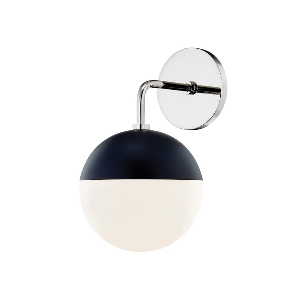 Mitzi by Hudson Valley Renee 1-light Polished Nickel and Black Wall Sconce, Opal Glossy Glass