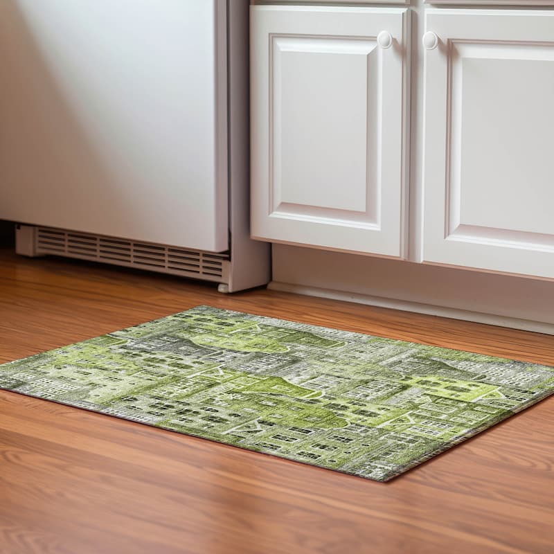 Premium Washable Super Soft Modern Citylife Mayfield Rug - Green - 1' 8" x 2' 6" - Rectangle