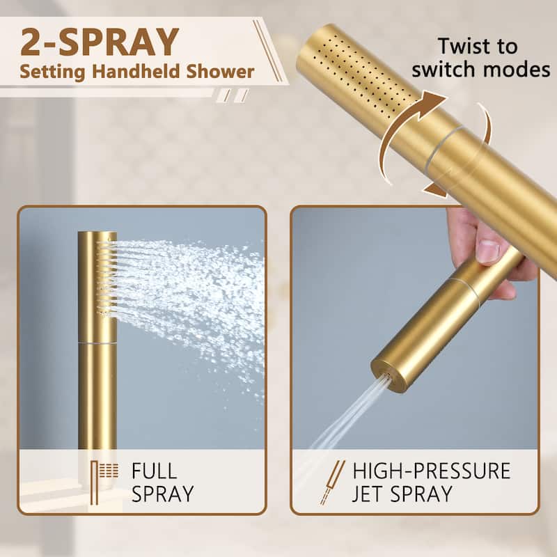 CASAINC Thermostatic 4 Functions 12 inch Rainfall Showerhead with Handheld Spray & 6 Body Jets Set Rain Shower System