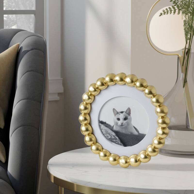 Gold 6x6 in. Glass Matted To 4x4 Beaded Modern Photo Frame