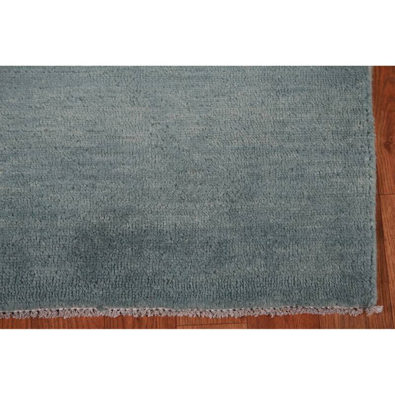 Hand Knotted Oriental 100% Wool Carpet Modern Solid Navy Blue & Blues Gabbeh Runner Rug - 9' 11'' X 2' 11''