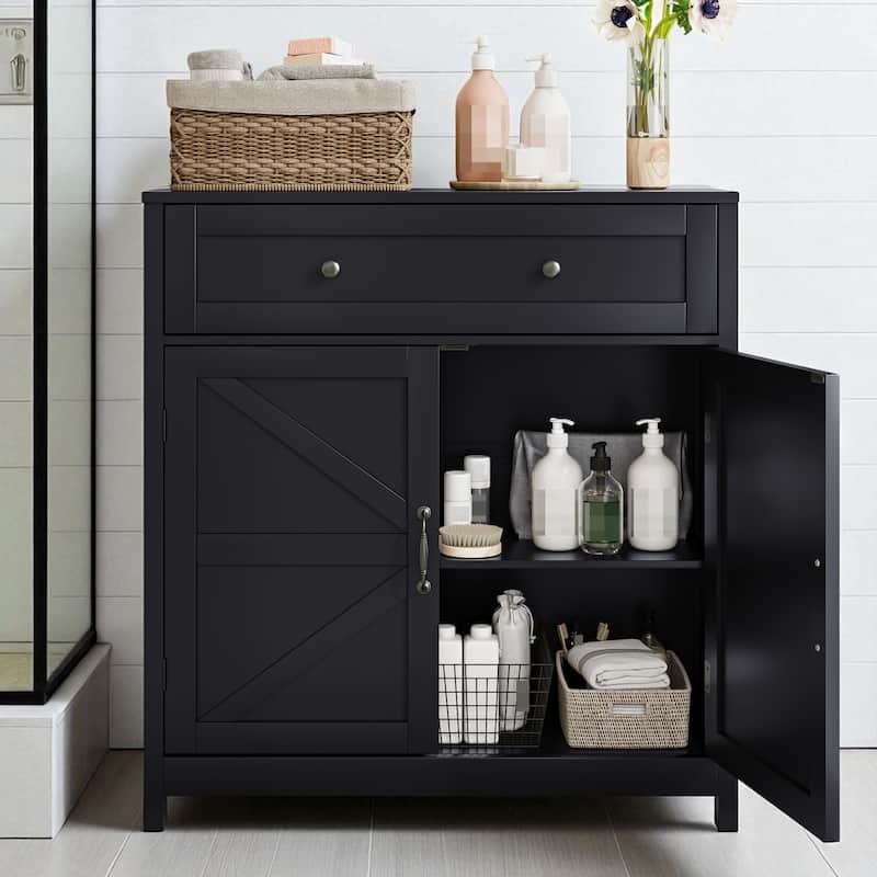 Farmhouse Buffet Cabinet with Barn Doors, Drawer & Adjustable Shelf, Storage for Kitchen & Entryway