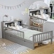 preview thumbnail 25 of 74, Safe Kids Bed Platform Bed Twin Size Wood Bed Frame with Storage Headboard and 2 Drawers Under, 3-Side Guardrails for Boys Girls