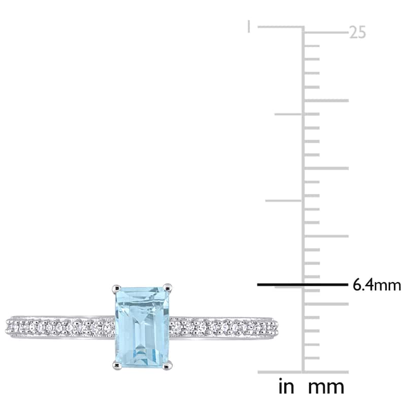 Miadora 10k White Gold Octagon-cut Blue Topaz and 1/10ct TDW Diamond Birthstone Ring