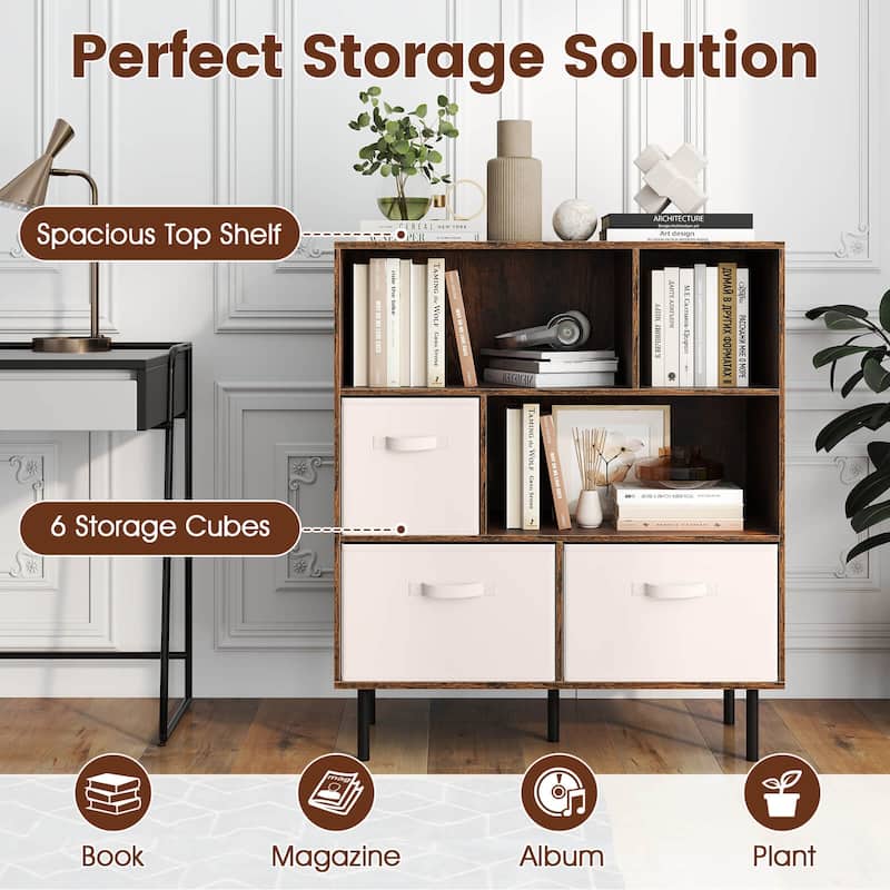 Costway 6-Cube Bookshelf with 3 Removable Folding Fabric Drawers Metal - See Details