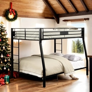 Metal Full XL over Queen Bunk Bed with Built-in Side Double Ladder