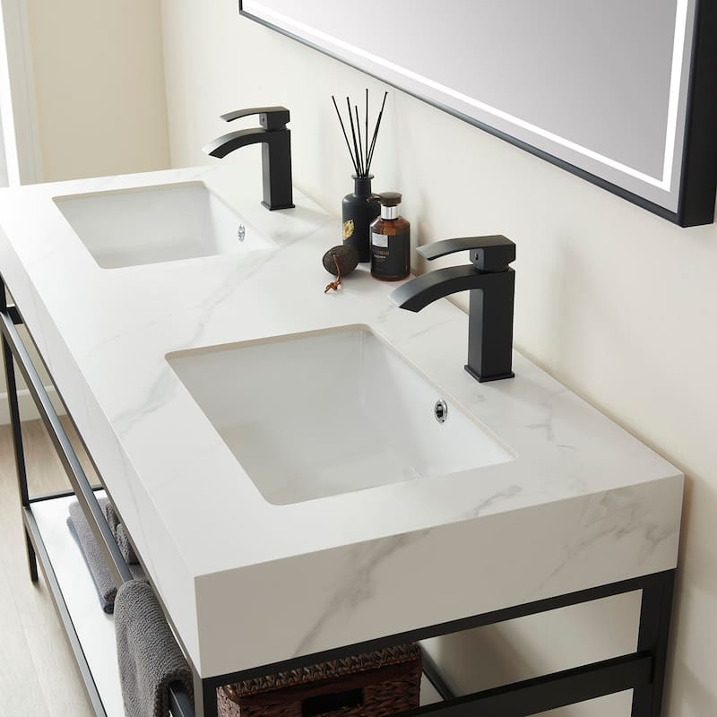 Funes 60" Double Vanity, Metal Support with Stone Top without Mirror - 60''x22''