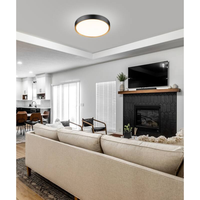 Kawan 1 Light Flush Mount in Matte Black + Modern Gold