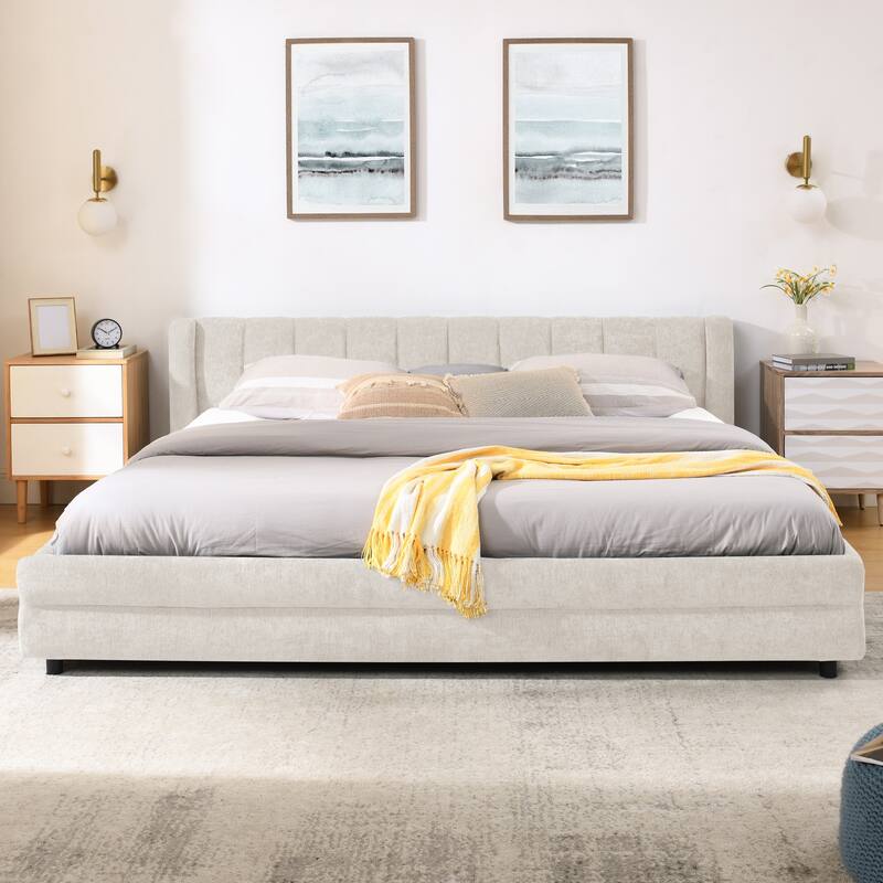 King Size Upholstered Bed Frame with Thick Fabric, comfortable upholstered bed frame, Chenille fabric