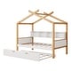 preview thumbnail 3 of 6, Wooden House Bed with Original Wood Colored Frame Twin Size Trundle and Bookshelf Storage Space