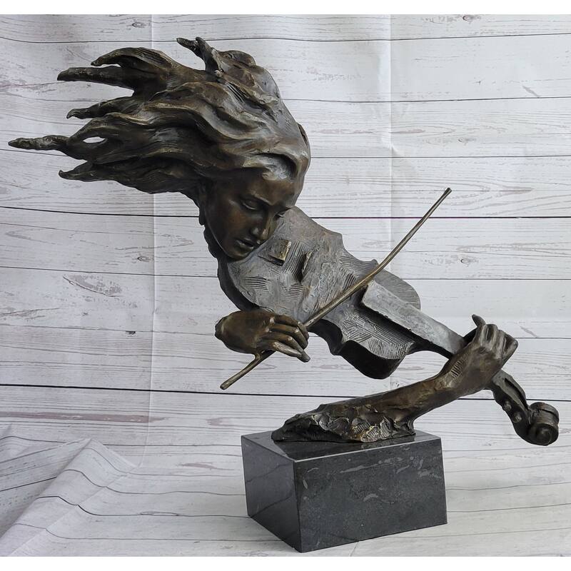 Abstract Modern Art Female Violin Fidler Player Bronze Marble Sculpture Statue