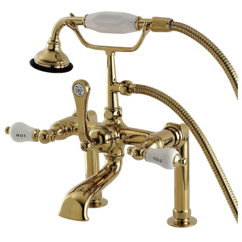 Kingston Brass Aqua Vintage Deck Mounted Clawfoot Tub Filler with - Polished Brass