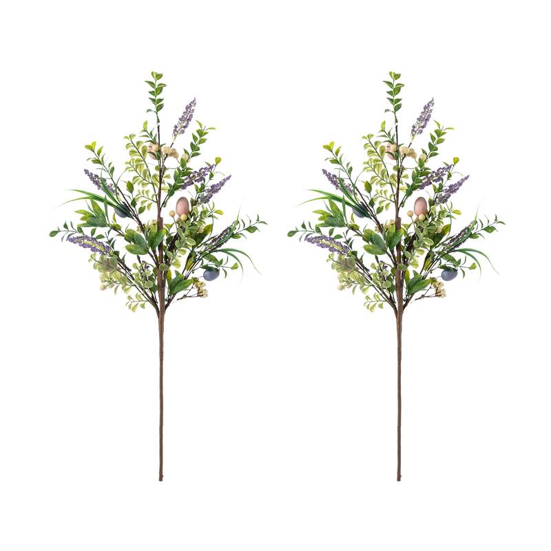 Glitzhome 28"H Set of 2 Easter Eggs Lavender Berries Leaves Picks - Eggs & Lavender