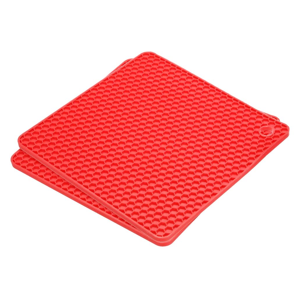 Silicone Trivet Mats 2pcs, Square Hot Pan Pads Hot Pot Holder - Red