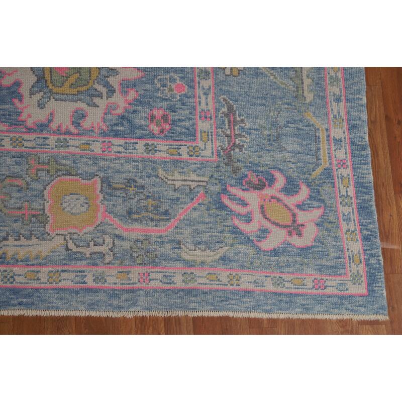 Hand Knotted Oriental 100% Wool Carpet Transitional All-Over Navy Blue & Blues Oushak Area Rug - 14' 0'' X 10' 1''