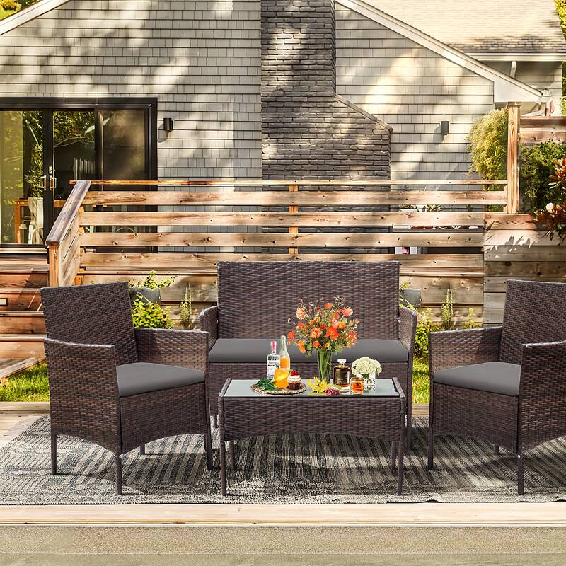 Homall PE Rattan 4-piece Outdoor Patio Set - Brown/Grey