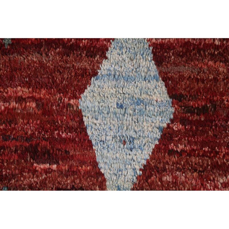Hand Knotted Oriental 100% Wool Carpet Modern Tribal Red Moroccan Area Rug - 7' 7'' X 5' 9''