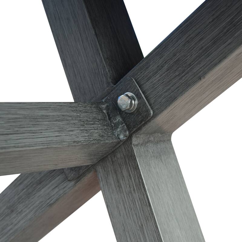 Jica Outdoor Dining Bench, X Shape Legs, Slatted Dark Gray Metal, 59 Inch