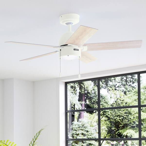 slide 2 of 18, Hunter Erling Ceiling Fan with LED Light Kit and Pull Chain - Modern Rustic, Transitional 44" - Matte White