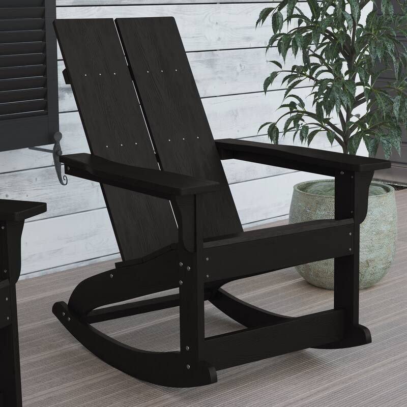 Modern 2-Slat Adirondack Poly Resin Rocking Chair for Indoor/Outdoor Use