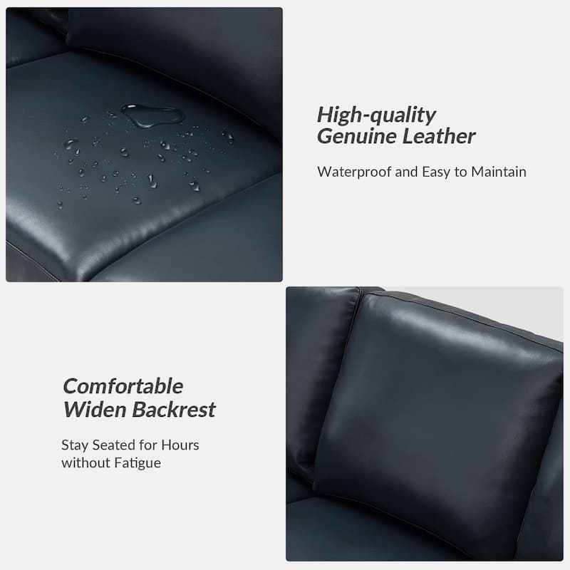 Ernando 83.46" Wide Genuine Leather Sofa with Squared Arms and Pillows