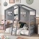 preview thumbnail 20 of 27, Twin over Twin Bunk Bed Frame with Semi-enclosed House Frame, Windows, Headboard, Ladder, Guardrail - Wooden House Bed Frame聽 Gray - Twin