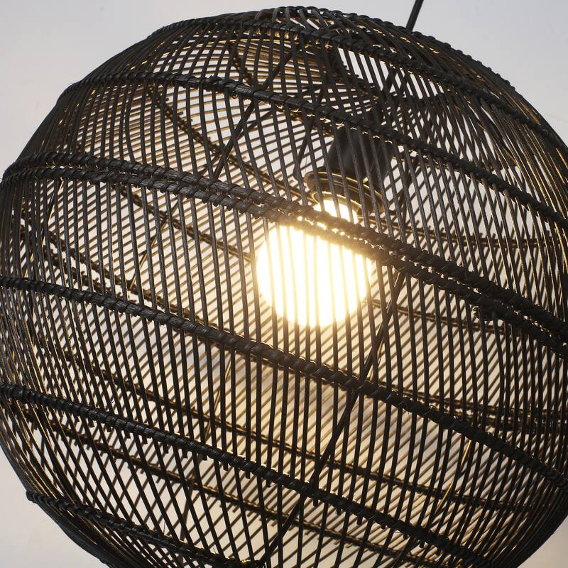 1-Light Globe Chandelier with Rattan Shade, No Bulbs Included