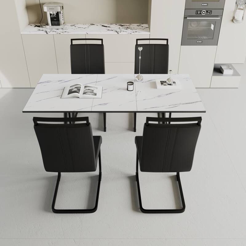 Multifunctional Expandable Dining Table and Chair Sets with Metal Legs and Anti-Slip Pads for Dining Room Apartments