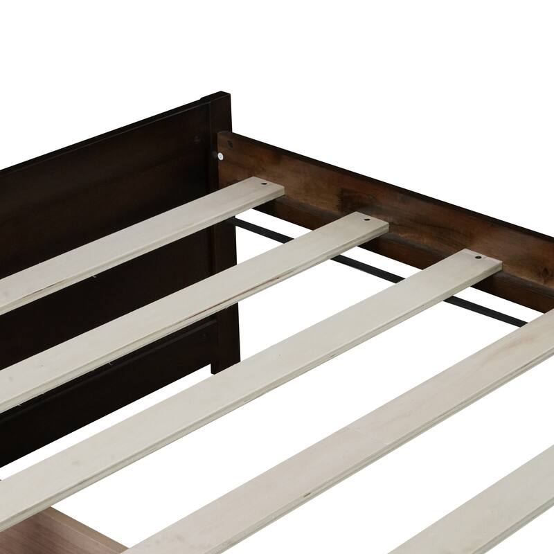 Twin Size Storage Bed with 2 Drawers Solid Rubber Wood Platform Bed, No Headboard