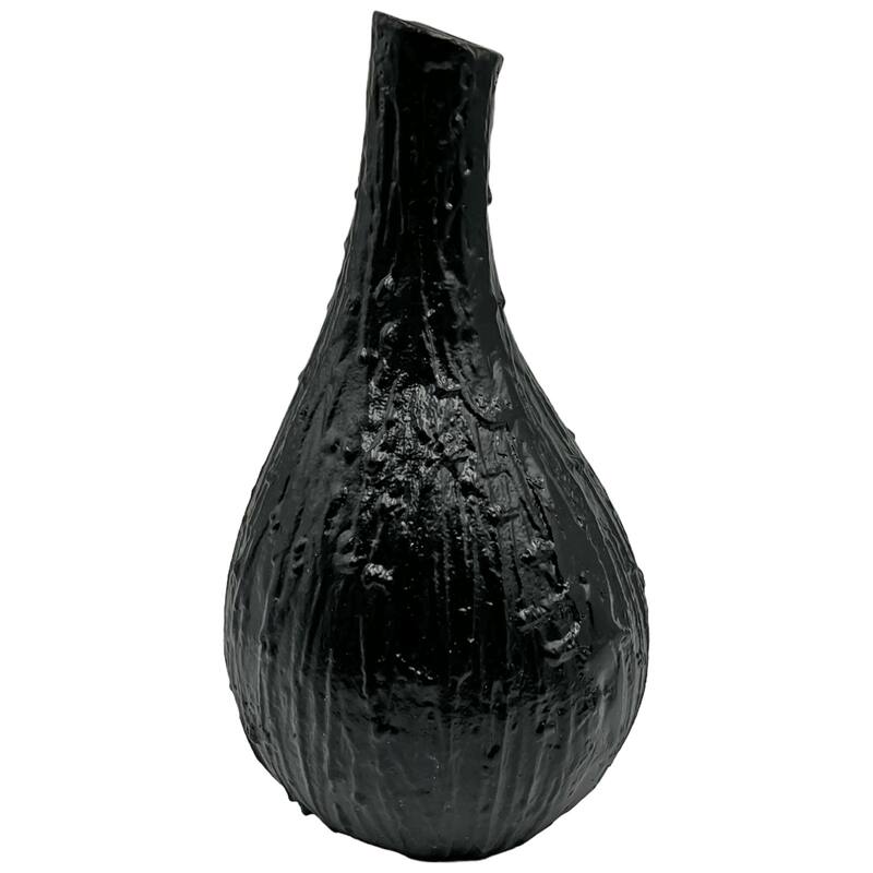 12 Inch Tall Decorative Handmade Aluminum Bottle Flower Vase in Black