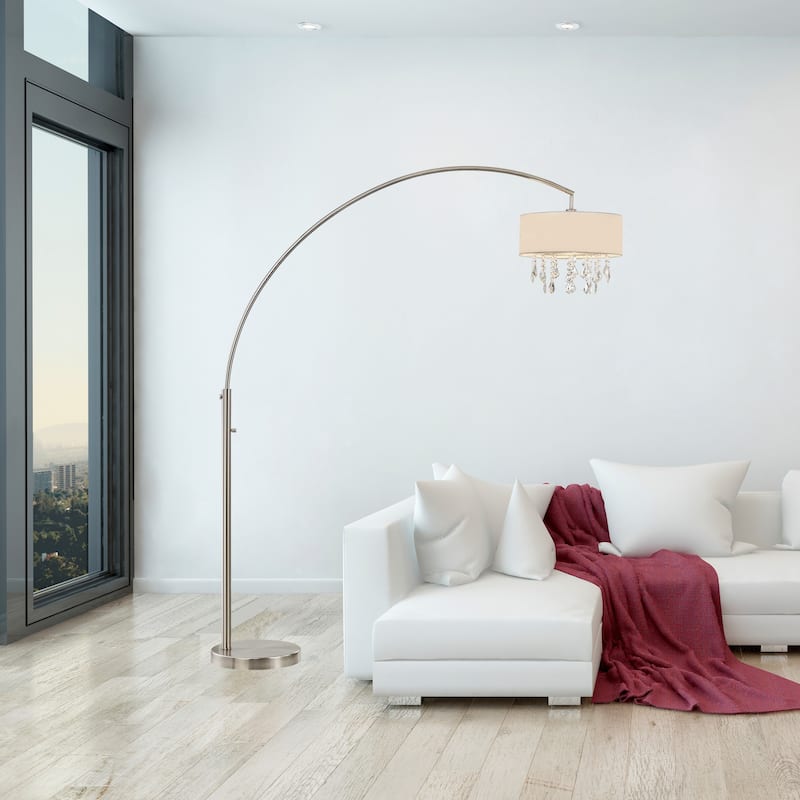 Artiva Elena III LED Arched Crystal Floor Lamp with Dimmer - Satin Nickel - Satin Nickel