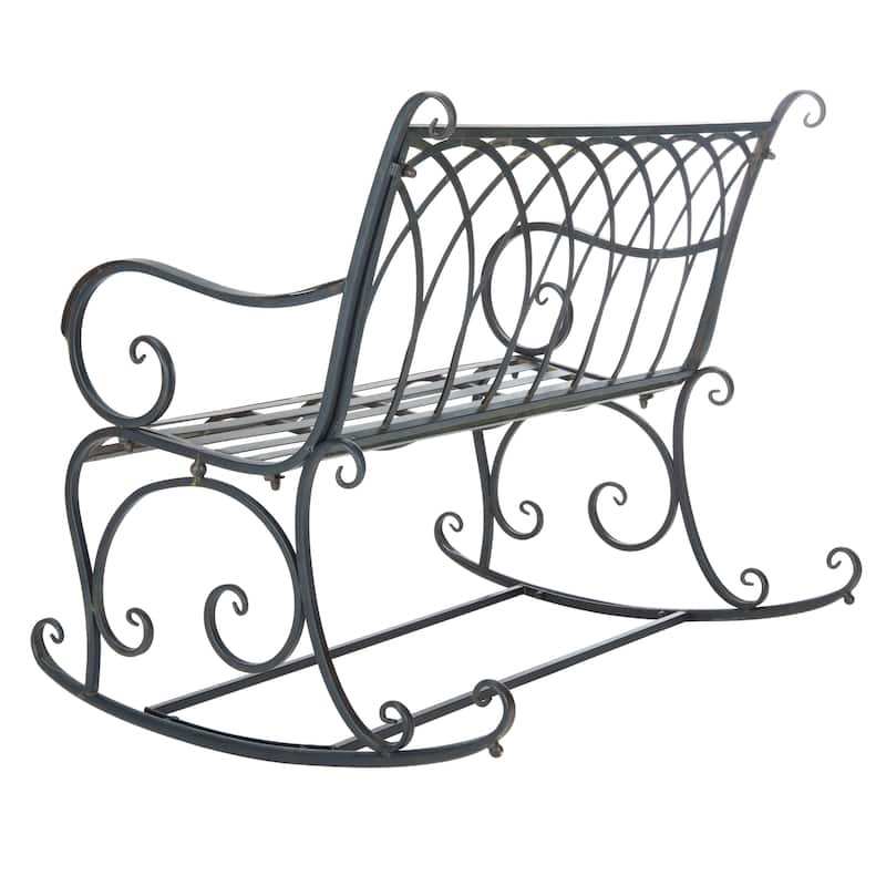 SAFAVIEH Jakayla Victorian Scroll Iron Outdoor Rocking Bench - 43 In. W x 33 In. D x 37 In. H - 43Wx33Dx37H