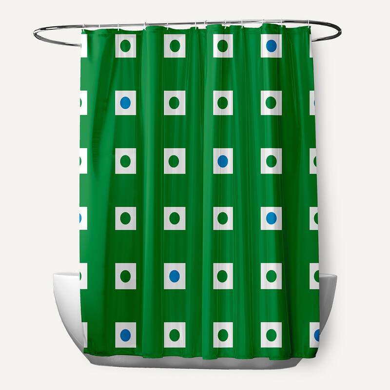 Abstract Checkerboard Geometric Pattern Shower Curtain - Green