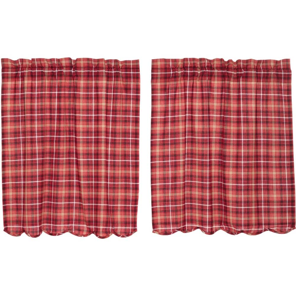 Red Rustic Kitchen Curtains VHC Braxton Tier Pair Rod Pocket Cotton Plaid