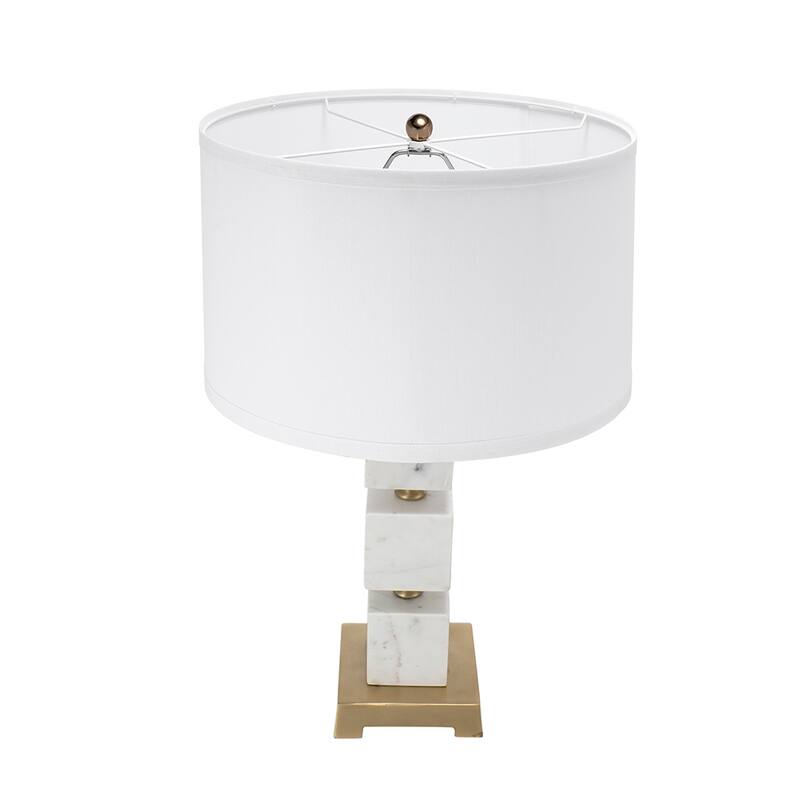 D16x26.5" White Marble Cube Table Lamp with Gold Base and Body (Lamp Shade Assembly Required)