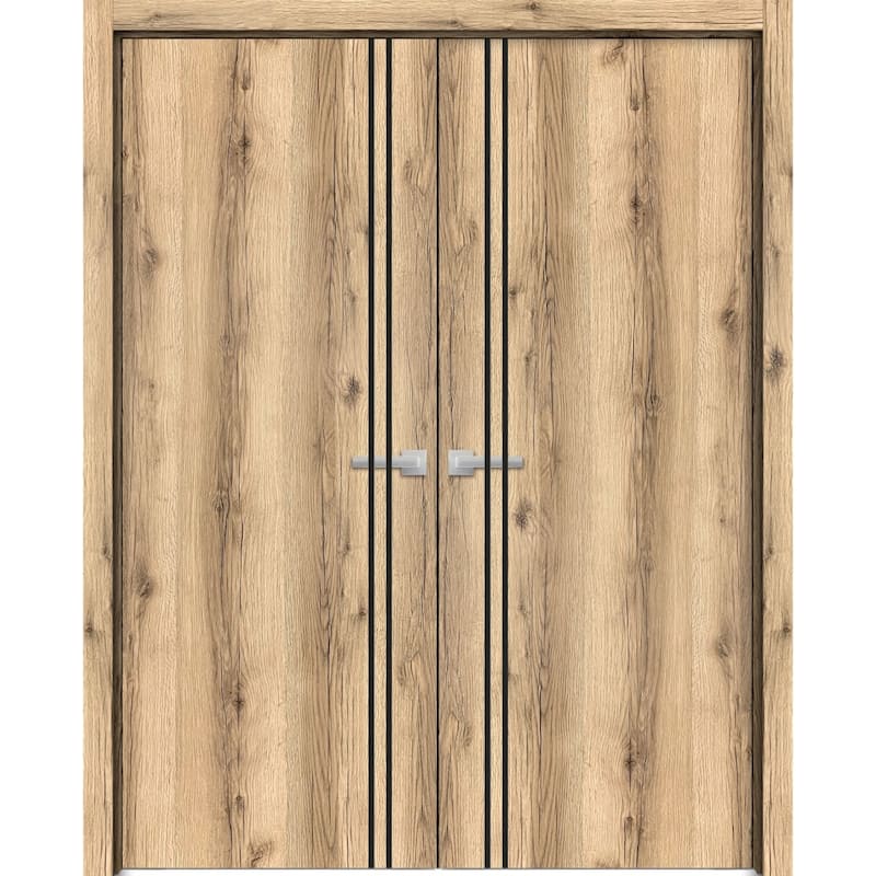 Solid French Double Doors 56 x 80 Planum 0016 Oak with - 72" x 80" ( 2* 36x80)
