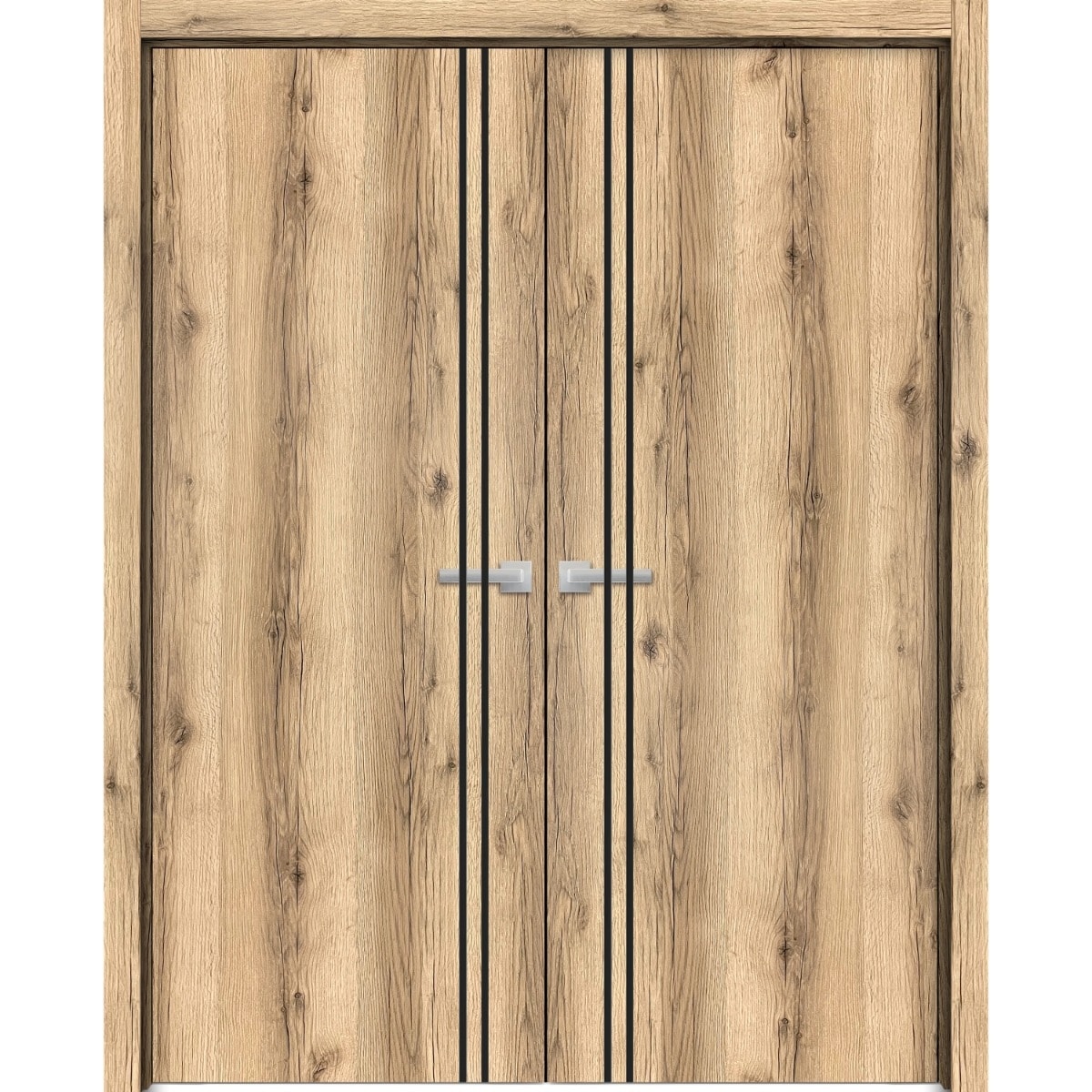 SartoDoors Planum 0016 | Interior French Doors Double French Door | Solid Wood | Hardware Set | 56x80, Oak Bedroom Door