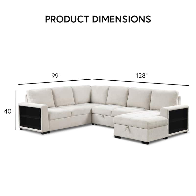 Furniture of America Jaquel Modern Biscuit Tufted Seat Sleeper Sofa Sectional with Storage Shelves and USB Ports