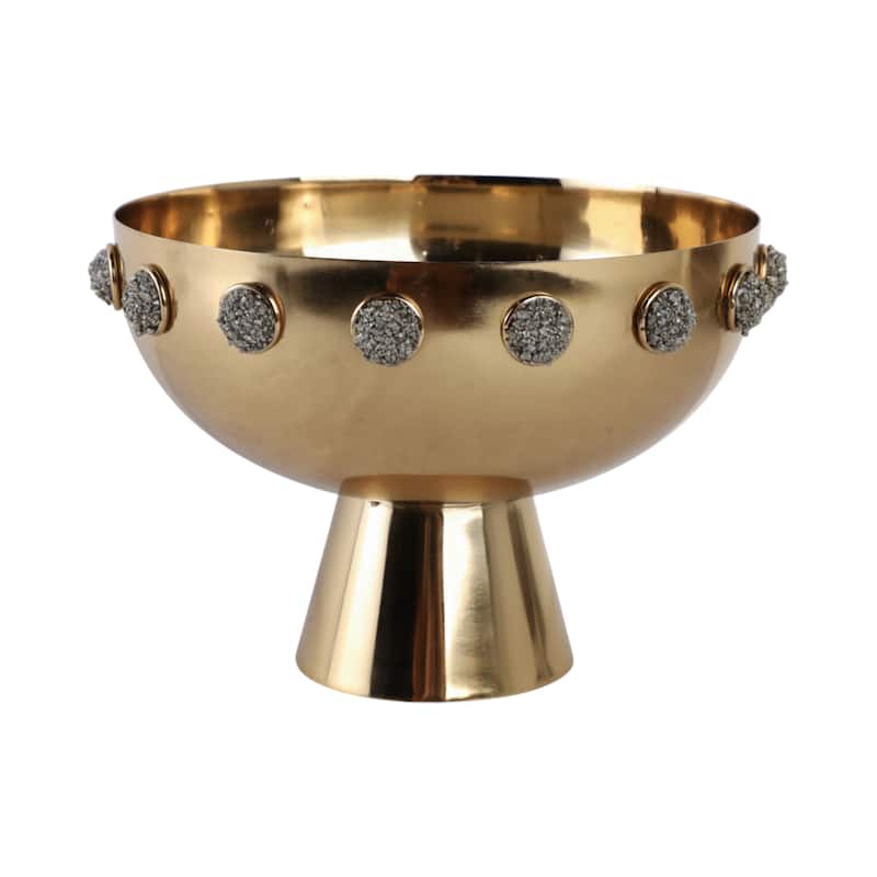 Metal Bowl with Stone Pedestal Base and Crystal Textured Accents