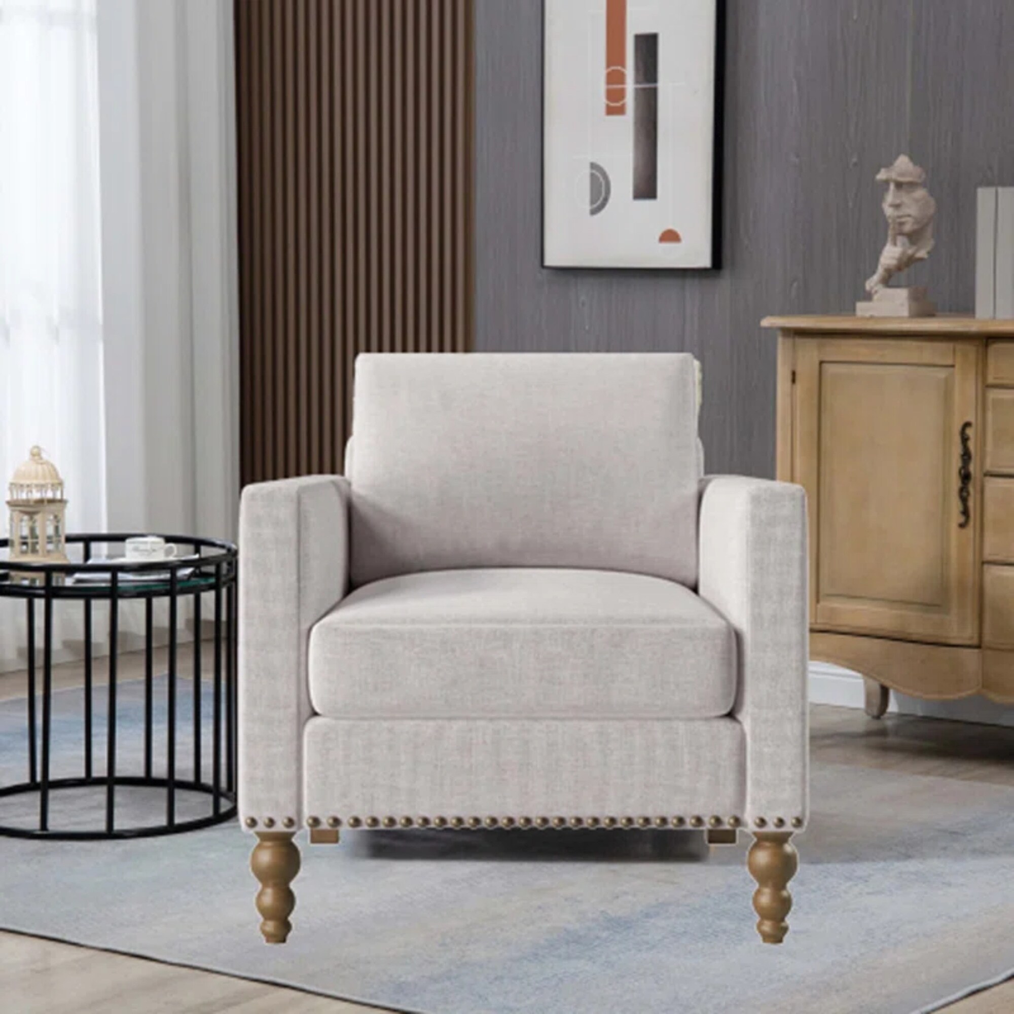 Classic Linen Upholstered Accent Living Room Leisure Deep Seat