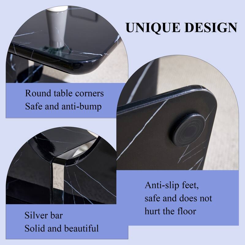 Modern minimalist black MDF pattern sticker pattern MDF rectangular coffee table. Add a peaceful and comfortable atmosph